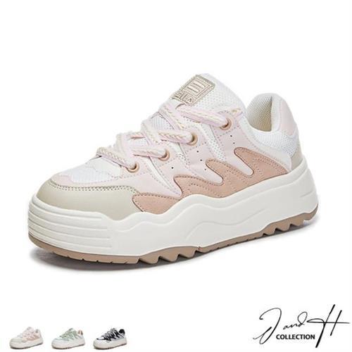 【J&H collection】復古拼接圓頭休閒老爹鞋(現+預  粉色 / 綠色 / 黑色)