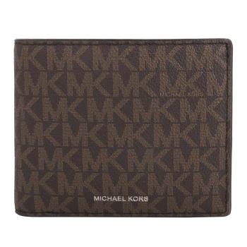 MICHAEL KORS 燙銀字防刮皮革附名片夾短夾(深咖)