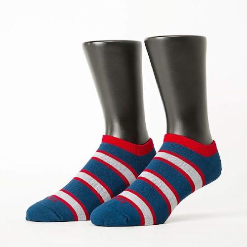 【FOOTER除臭襪】雙色條紋船短襪-男款(ZH710-藍)