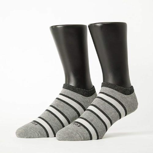 【FOOTER除臭襪】雙色條紋船短襪-男款(ZH710-灰)