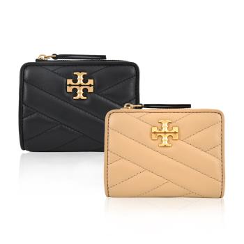 TORY BURCH KIRA 金字LOGO羊皮斜紋拉鍊零錢短夾(多色選)