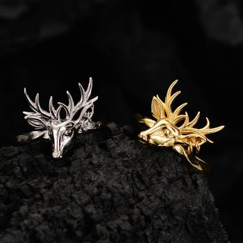 Jpqueen 華麗聖誕馴鹿立體設計彈性開口戒指(2色可選)