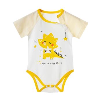 Colorland-Muslintree新生兒無骨縫制包屁衣 星星獨角龍 連身衣 嬰兒短袖 寶寶短袖 和尚服