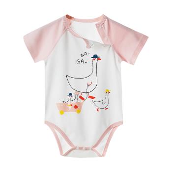 Colorland-Muslintree新生兒無骨縫制包屁衣 天鵝漫步 連身衣 嬰兒短袖 寶寶短袖 和尚服