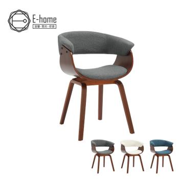 【E-home】Jeremy捷洛米布面造型扶手曲木休閒餐椅-三色可選