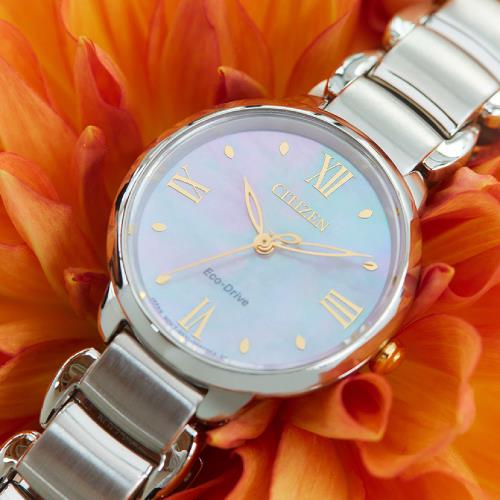 CITIZEN 星辰 L系列光動能白蝶貝氣質腕錶/銀/28mm/EM0927-87Y