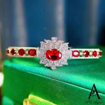 ANGEL 初戀花漾紅鑽寶石雙色復古手環(紅色)