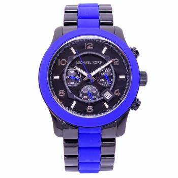 Michael Kors 馬卡龍美式風格計時加大版腕錶-藍黑-MK8758