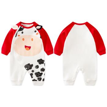 Colorland-紅袖奶牛長袖包屁衣 連身衣 童裝 寶寶衣