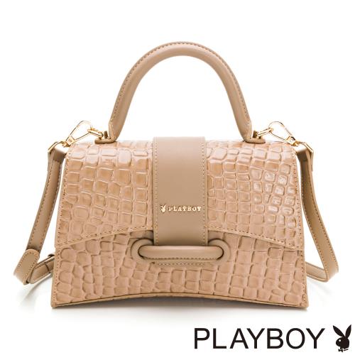 PLAYBOY - 斜背包  鱷魚紋系列 - 卡其色