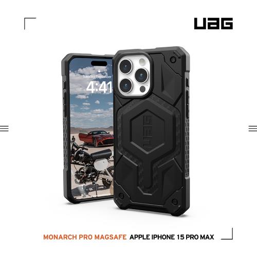 UAG iPhone 15 Pro Max 磁吸式頂級版耐衝擊保護殼(按鍵式)-碳黑 (支援MagSafe 10年保固)