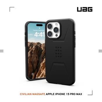 UAG iPhone 15 Pro Max 磁吸式耐衝擊簡約保護殼(按鍵式)-黑 (支援MagSafe)