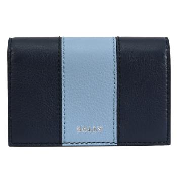 BALLY 6303220 BALEE 撞色條紋小牛皮對開卡包.藍