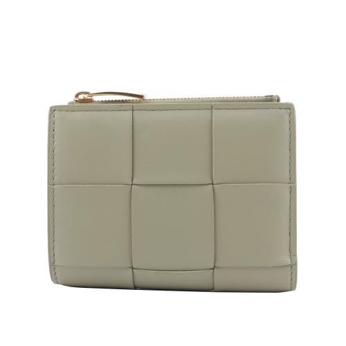 BOTTEGA VENETA 小款Cassette羊皮及牛皮暗釦式二折短夾(綠色)_展示品