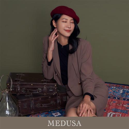 現貨【MEDUSA 曼度莎】棕色切接套裝短版西裝外套（M-XL）｜短版外套 西裝外套
