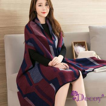 【Decoy】高貴女伶＊仿羊絨斗篷式披肩圍巾/拼接暗紅
