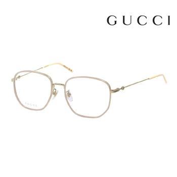 【Gucci】古馳 光學鏡框 GG1197OA 002 56mm 大鏡面 多邊形框眼鏡 LOGO鏡腳 奶茶色/金框