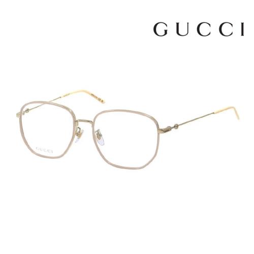 【Gucci】古馳 光學鏡框 GG1197OA 002 56mm 大鏡面 多邊形框眼鏡 LOGO鏡腳 奶茶色/金框