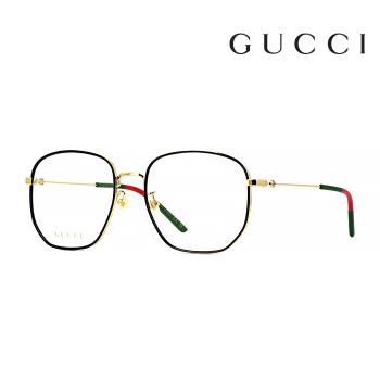 【Gucci】古馳 光學鏡框 GG1197OA 001 56mm 大鏡面 多邊形框眼鏡 LOGO鏡腳 黑金框/紅綠色腳