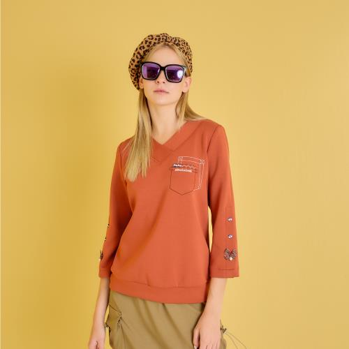 【YUTZUYA 優姿雅】造型口袋蝴蝶結墜飾袖棉質V領上衣