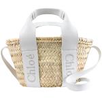 CHLOE Sense 電繡LOGO牛皮邊飾斜背兩用小款草編包.白邊