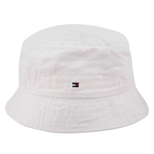 TOMMY HILFIGER-小繡線LOGO 棉質漁夫帽(白色)-2段尺寸