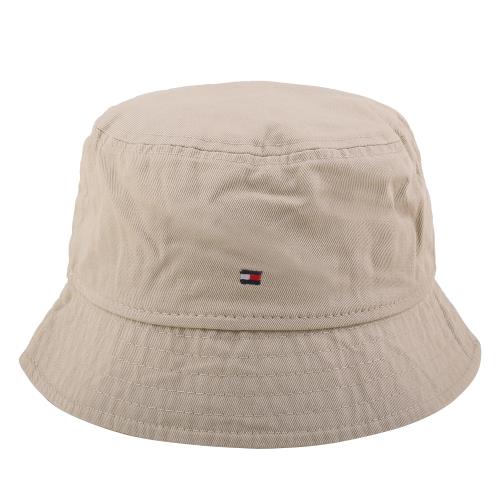 TOMMY HILFIGER-小繡線LOGO棉質漁夫帽(卡其色)-2段尺寸