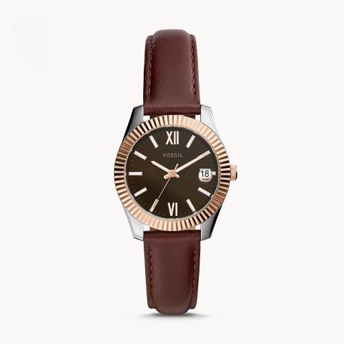 FOSSIL 迷你棕色皮革錶帶腕錶 ES4822