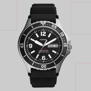 Fossil黑色錶盤矽膠錶帶石英FS5689