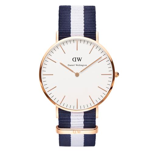 DW Daniel Wellington 經典藍白帆布錶-金框/40mm(0104DW)