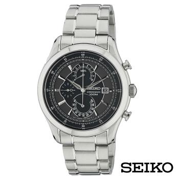SEIKO精工 迷霧森林三眼不鏽鋼石英男錶-黑x43mm SPC167P1