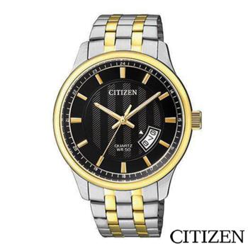 CITIZEN星辰 黑麵不鏽鋼雙色錶帶石英男仕手錶-BI1054-80E