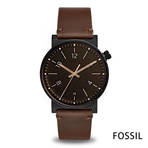 FOSSIL 經典美式斜紋設計皮革男錶(FS5552)-深咖啡/42mm  