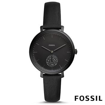 FOSSIL 心機不敗小秒針水鑽真皮腕錶(ES4490)-黑x36mm
