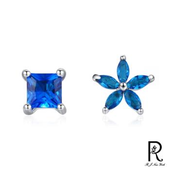 RJ New York 不對稱藍色方形花卉閃耀鋯石耳環(藍色)