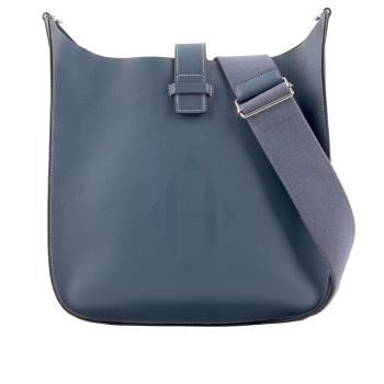 二手商品8成新 HERMES Evelyne Sellier 29 牛皮 銀釦斜揹包(深藍色)