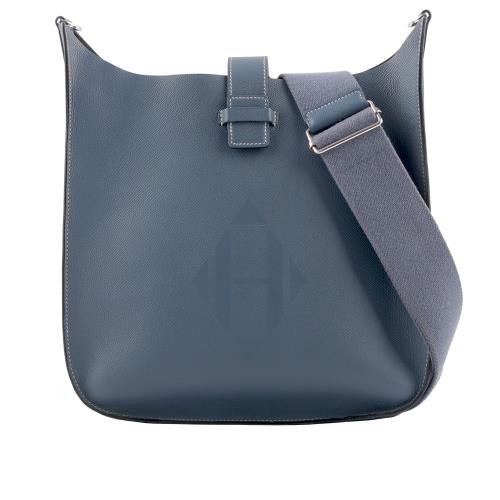 二手商品8成新_HERMES Evelyne Sellier 29 牛皮 銀釦斜背包(深藍色)