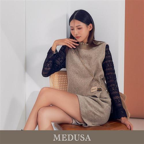 現貨【MEDUSA 曼度莎】卡其仿羊毛縮口高領背心（M-XL）｜女上衣 背心 羊毛背心