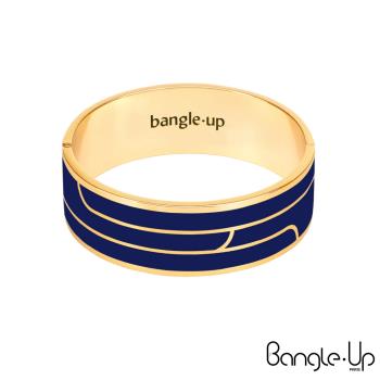 法國 Bangle up 簡約線條印花琺瑯鍍金手環(午夜藍)