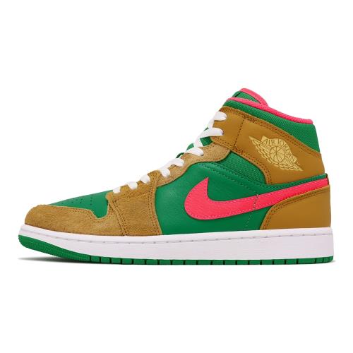 Nike Air Jordan 1 Mid SE Watermelon 綠棕粉紅男鞋麂皮AJ1 DX4332-700