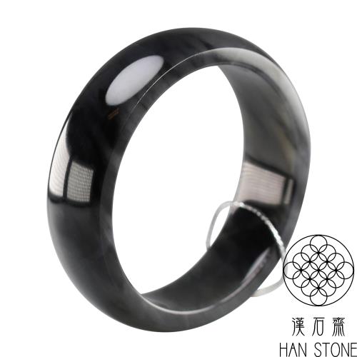 漢石齋】天然和田玉手鐲玉鐲白玉底青花墨玉(手圍19.4/版寬19.3mm)|19