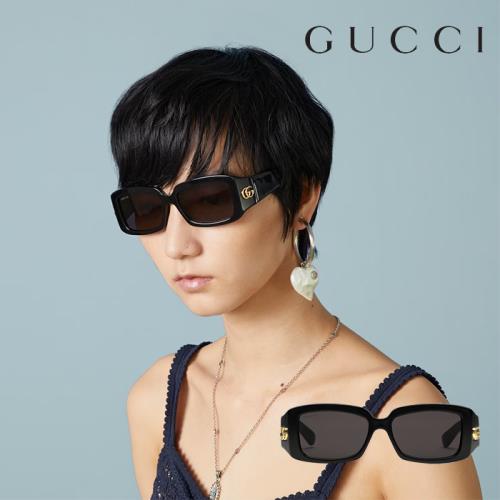【Gucci】古馳 太陽眼鏡 GG1403SK 001 54mm 長方形框墨鏡 膠框太陽眼鏡 灰色鏡片/黑框