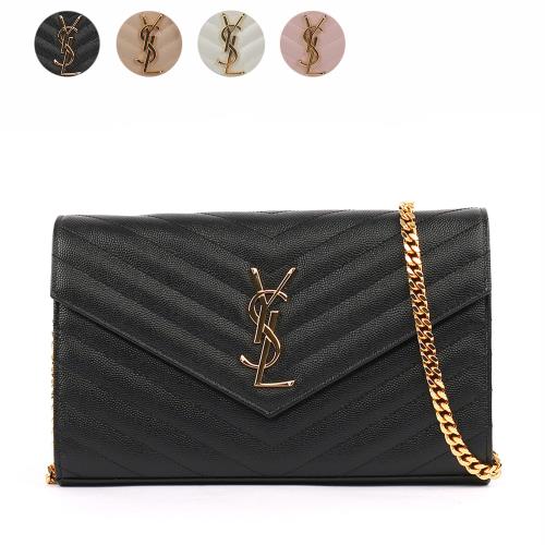 YSL V紋荔枝皮金色LOGO WOC 斜背包(任選) 377828 BOW01