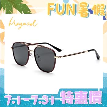 MEGASOL 紳士款UV400偏光太陽眼鏡(高質感金屬純手工方框11058任選)
