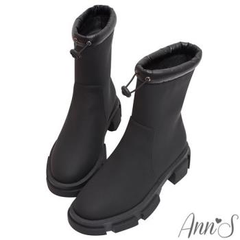 Ann’S防潑水材質-澎澎抽繩顯瘦超輕量厚底短靴4.5cm-黑