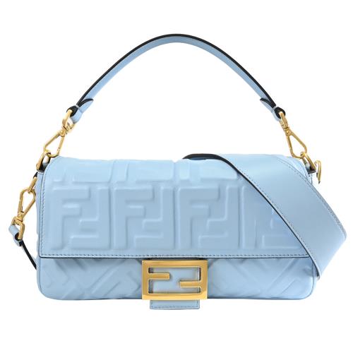 FENDI 8BR600 Baguette 納帕皮革壓紋兩用法棍包.淺藍
