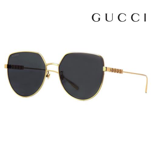 【Gucci】古馳 GG1435SA 001 58mm 大鏡面 造型款太陽眼鏡 不規則框墨鏡 灰色鏡片/金框