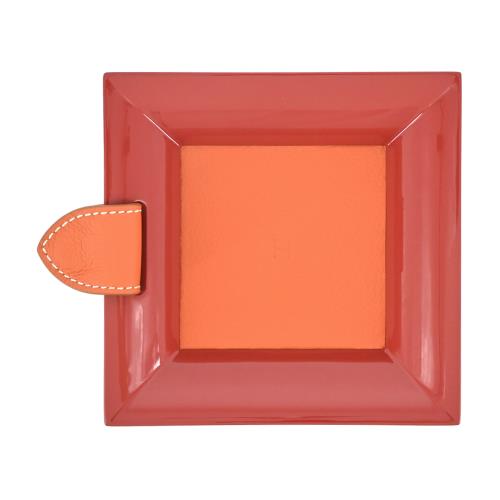 Hermes 愛馬仕 Atrium 手工漆木拼接皮革方形零錢托盤(小/12cm)