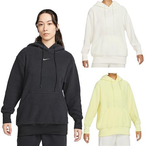 Nike 女裝 長袖上衣 連帽 搖粒絨 黑/米白/黃綠【運動世界】DQ6841-010/DQ6841-133/DQ6841-331