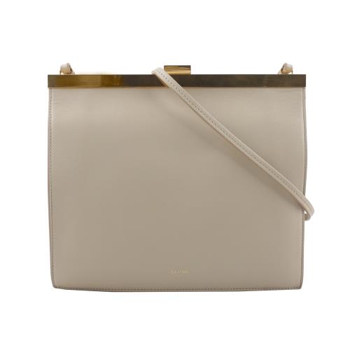 二手商品8.8成新_CELINE MINI CLASP小牛皮開釦斜背包(灰色)